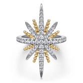14K Yellow Gold and 925 Sterling Silver Bujukan White Sapphire Starburst Ladies Ring